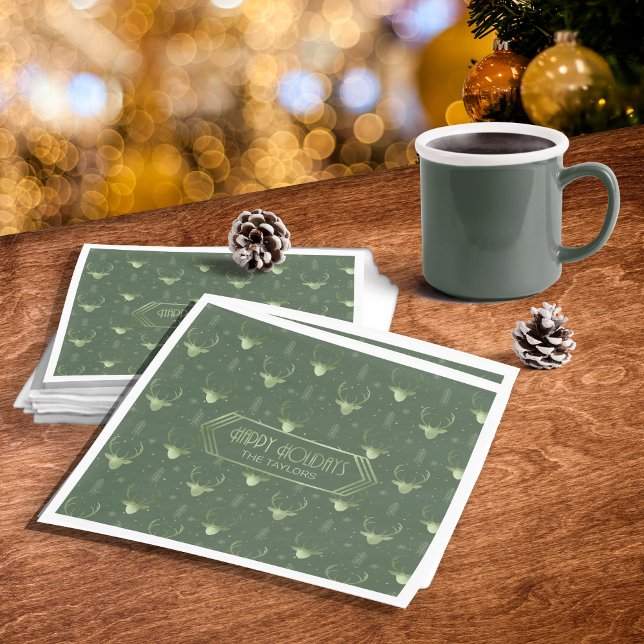 Deer Antlers Christmas  Pattern Green ID861 Napkin (Creator Uploaded)