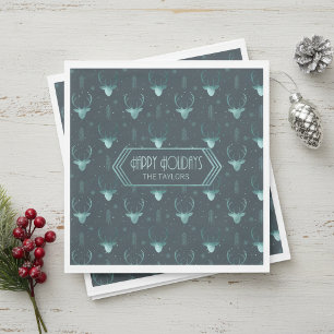 Deer Antlers Christmas Pattern Teal ID861 Napkin