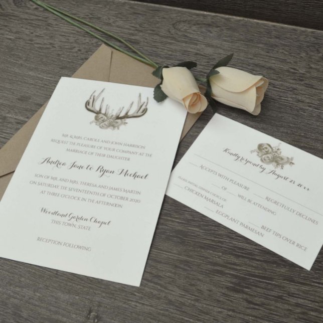 Deer Antlers Elegant Woodland Wedding Invitation (Creator Uploaded)