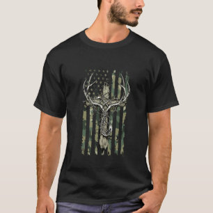 Deer Antlers Fishing Hook Christian Cross Camo Fla T-Shirt