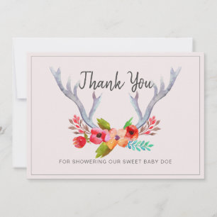 Deer Antlers Floral Doe Baby Shower Thank You Card