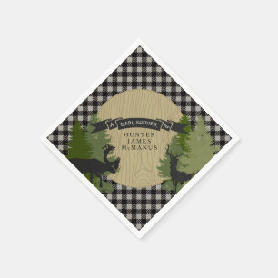 Deer Antlers Lumberjack Check Baby Boy Shower Napkin