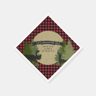 Deer Antlers Lumberjack Plaid Baby Boy Shower Napkin