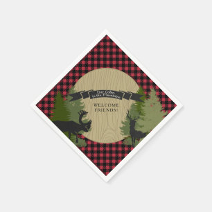 Deer Antlers Lumberjack Plaid Mountain Cabin Art Napkin