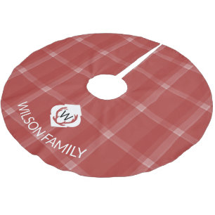 Deer Antlers Monogram Tartan Red Brushed Polyester Tree Skirt