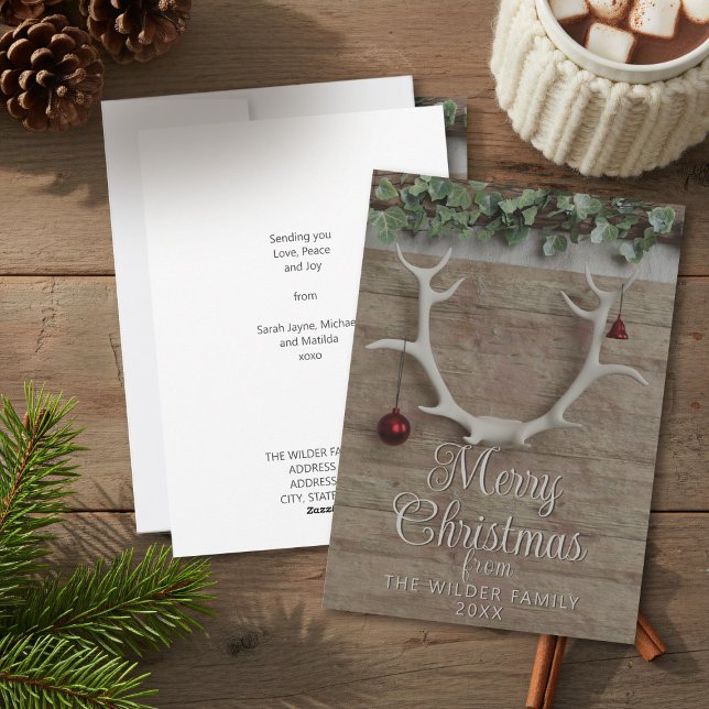 Deer Antlers Non Photo Christmas Holiday Card (Send warm wishes with our beautiful deer antler holiday cards. Perfect for a cozy, rustic Christmas.)