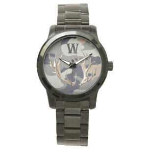 Deer Antlers on Grey Background Man's Watch