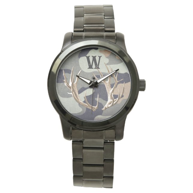 Deer Antlers on Grey Background Man's Watch (Front)