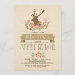 Deer antlers romantic rustic bridal shower invite