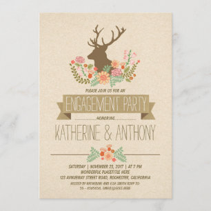 Deer antlers romantic rustic engagement party invitation