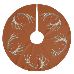 Deer Antlers Rust Orange Christmas Tree Skirt