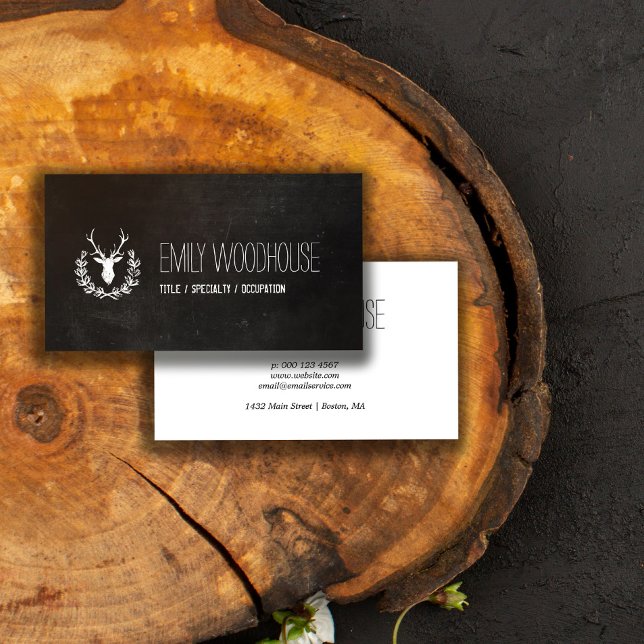 Deer Antlers | Rustic Chalkboard Business Card (Creator Uploaded)