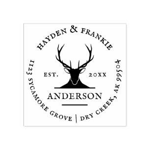 Deer Antlers Rustic Married Couple Return Address Rubber Stamp
