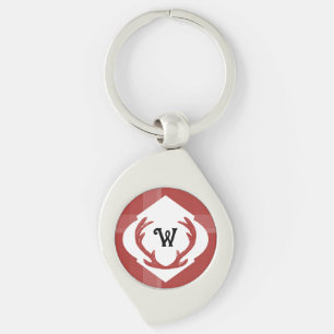 Deer Antlers Rustic Minimal Monogram Burgundy Key Ring