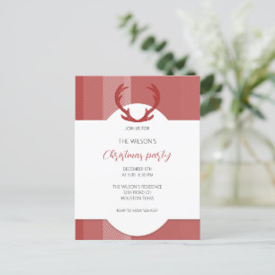 Deer Antlers Rustic Red Tartan Postcard