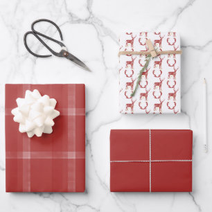 Deer Antlers Rustic Tartan Red Wrapping Paper Sheet