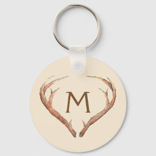 Deer Antlers Safari Custom Monogram Beige Key Ring