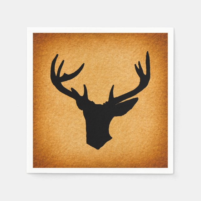 Deer Antlers Silhouette Rustic Vintage Buck Deer Napkin (Front)
