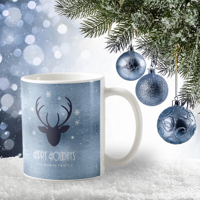 Deer Antlers Silhouette & Snowflakes Blue ID861 Coffee Mug (Creator Uploaded)