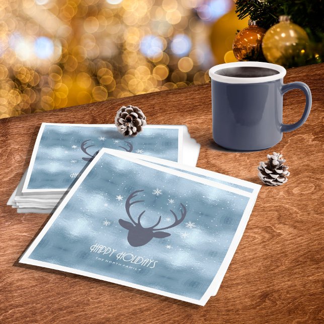 Deer Antlers Silhouette & Snowflakes Blue ID861 Napkin (Creator Uploaded)
