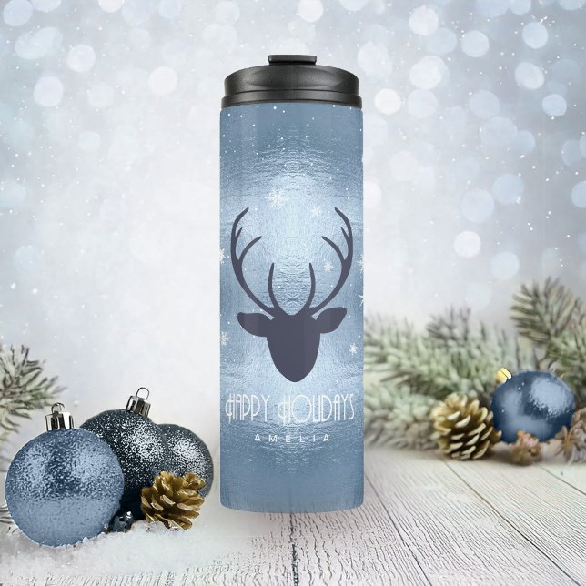 Deer Antlers Silhouette & Snowflakes Blue ID861 Thermal Tumbler (Creator Uploaded)