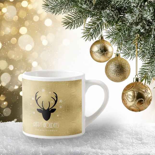 Deer Antlers Silhouette & Snowflakes Gold ID861 Espresso Cup (Creator Uploaded)
