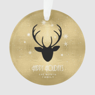 Deer Antlers Silhouette & Snowflakes Gold ID861 Ornament