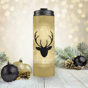 Deer Antlers Silhouette & Snowflakes Gold ID861  Thermal Tumbler