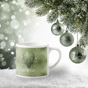 Deer Antlers Silhouette & Snowflakes Green ID861 Espresso Cup