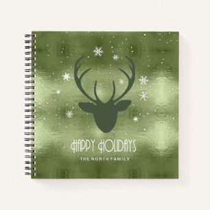 Deer Antlers Silhouette & Snowflakes Green ID861 Notebook