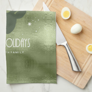 Deer Antlers Silhouette & Snowflakes Green ID861 Tea Towel