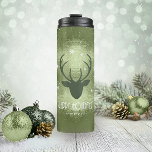 Deer Antlers Silhouette & Snowflakes Green ID861 Thermal Tumbler