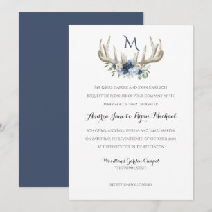 Deer Antlers Vintage Woodland Wedding Invitation