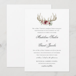 Deer Antlers Vintage Woodland Wedding Invitation