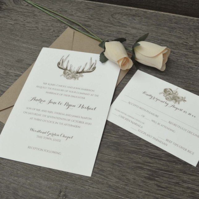 Deer Antlers Vintage Woodland Wedding Invitation (Creator Uploaded)
