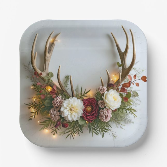 Deer Antlers Wedding Arrangement Paper Plate (Front)