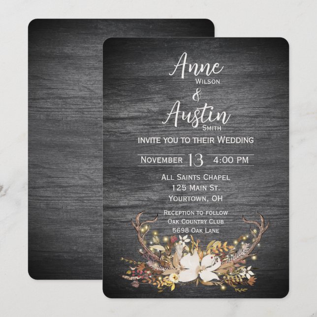 Deer Antlers Wedding Bouquet  Invitation (Front/Back)