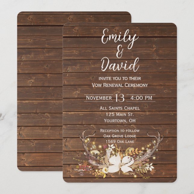 Deer Antlers Wedding Vow Renewal  Invitation (Front/Back)