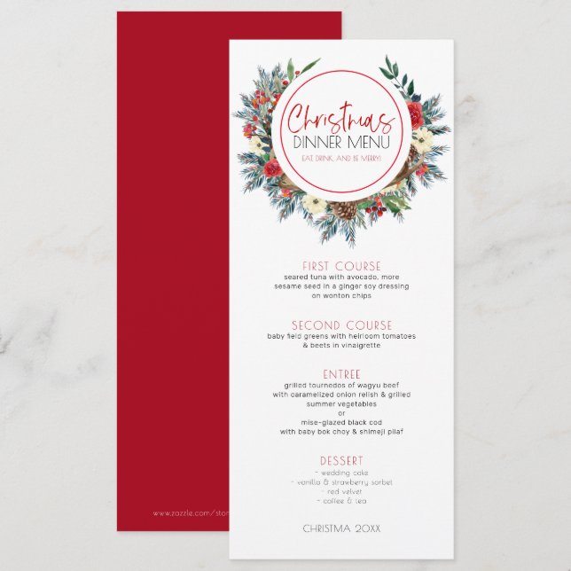 Deer antlers with Christmas flowers wreath Invitation (Front/Back)