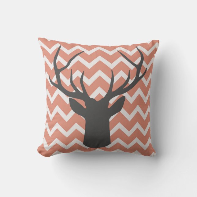 Deer Antlers with salmon pink chevron motifs Cushion (Front)