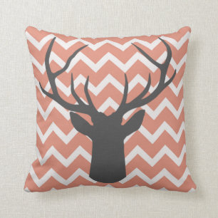 Deer Antlers with salmon pink chevron motifs Cushion
