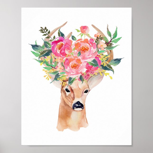 Deer art print, Bohemian wall art, Boho Decor (Front)