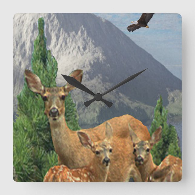 Deer Art  Square Wall Clock (Front)