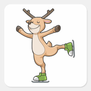 Deer at Ice skating with Ice skates Square Sticker