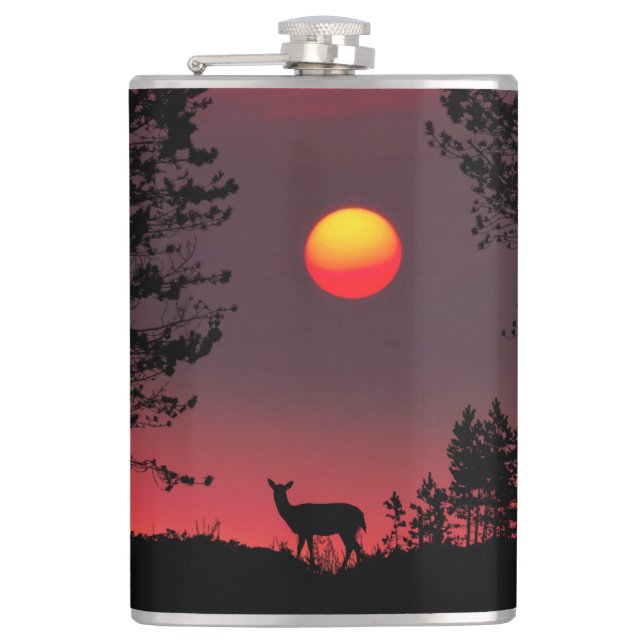 Deer at Sunset Hip Flask (Front)