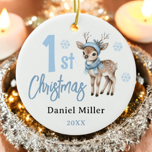 Deer Baby Boy First Christmas 2024 Ceramic Tree Decoration