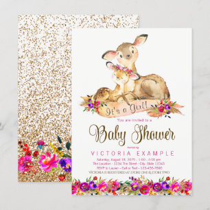 Deer Baby Girl Shower Invitations