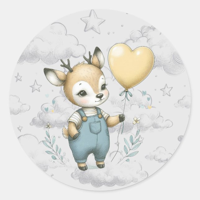 Deer Baby Shower Classic Round Sticker (Front)