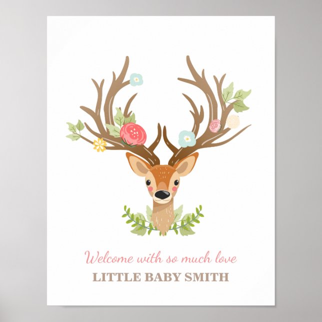 Deer Baby shower guestbook fingerprints woodland (Front)