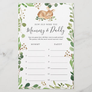 Deer Baby Shower How Old Were They Game Card